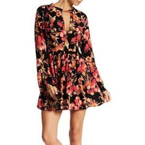 Free People Black Floral Mini Dress with Pink & Orange Blooms